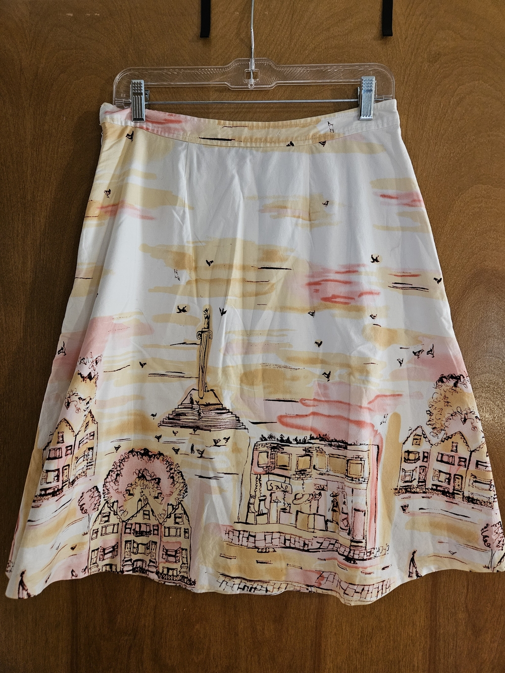 Valerie Stevens White A-Line Skirt with Pink and Yellow Scenic Print - Picture 3 of 6